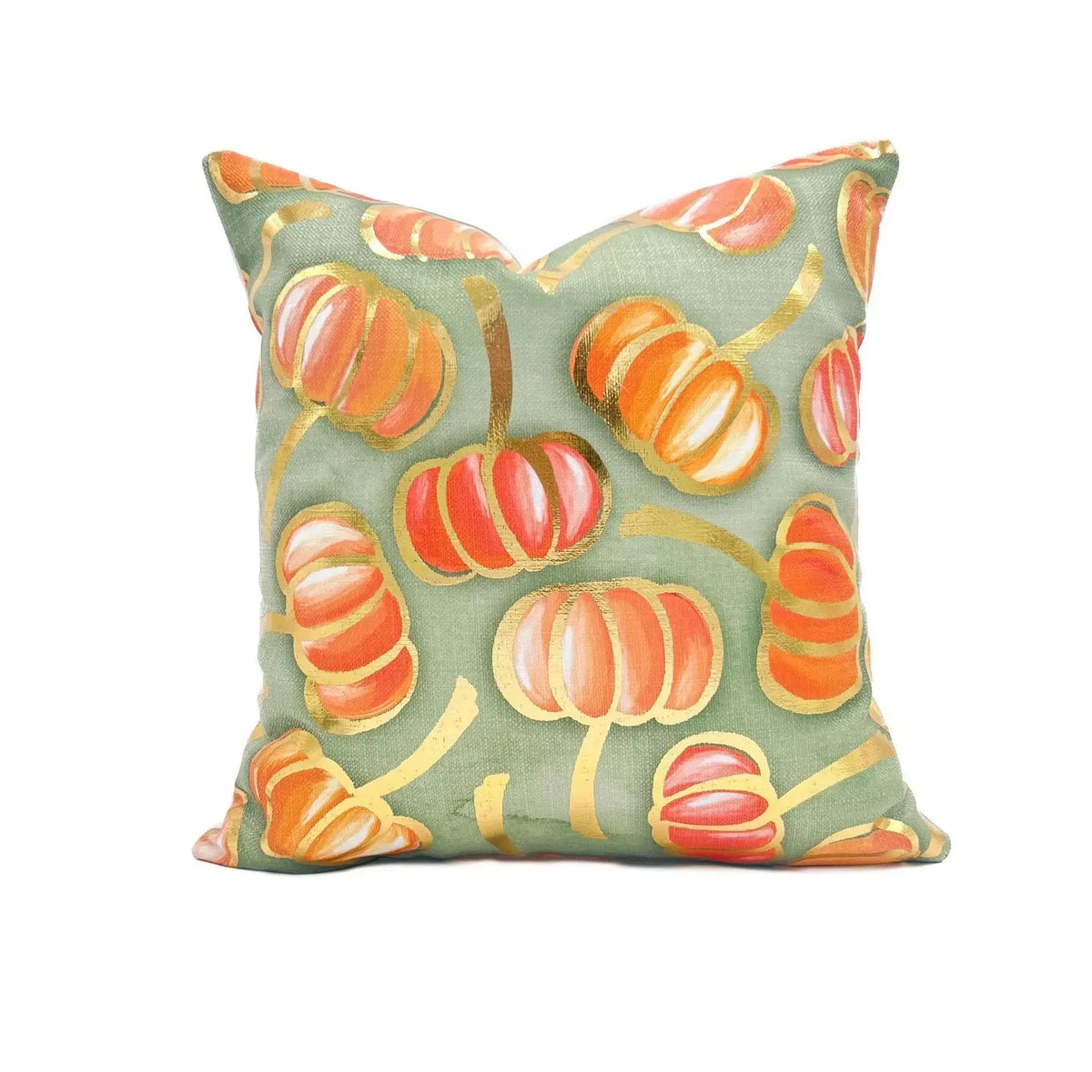 Golden Orange Falling Pumpkins Pillow: Polyester