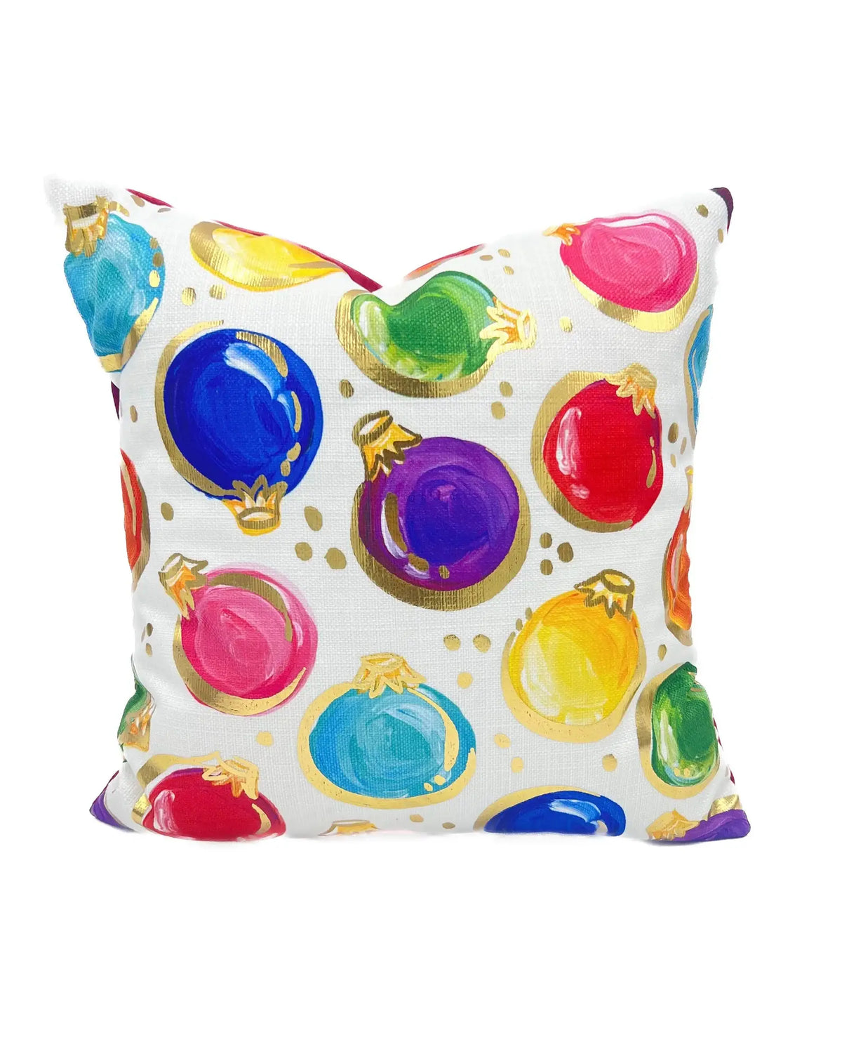 Colorful Golden Ornaments Pillow - Christmas Throw Pillow: Polyester