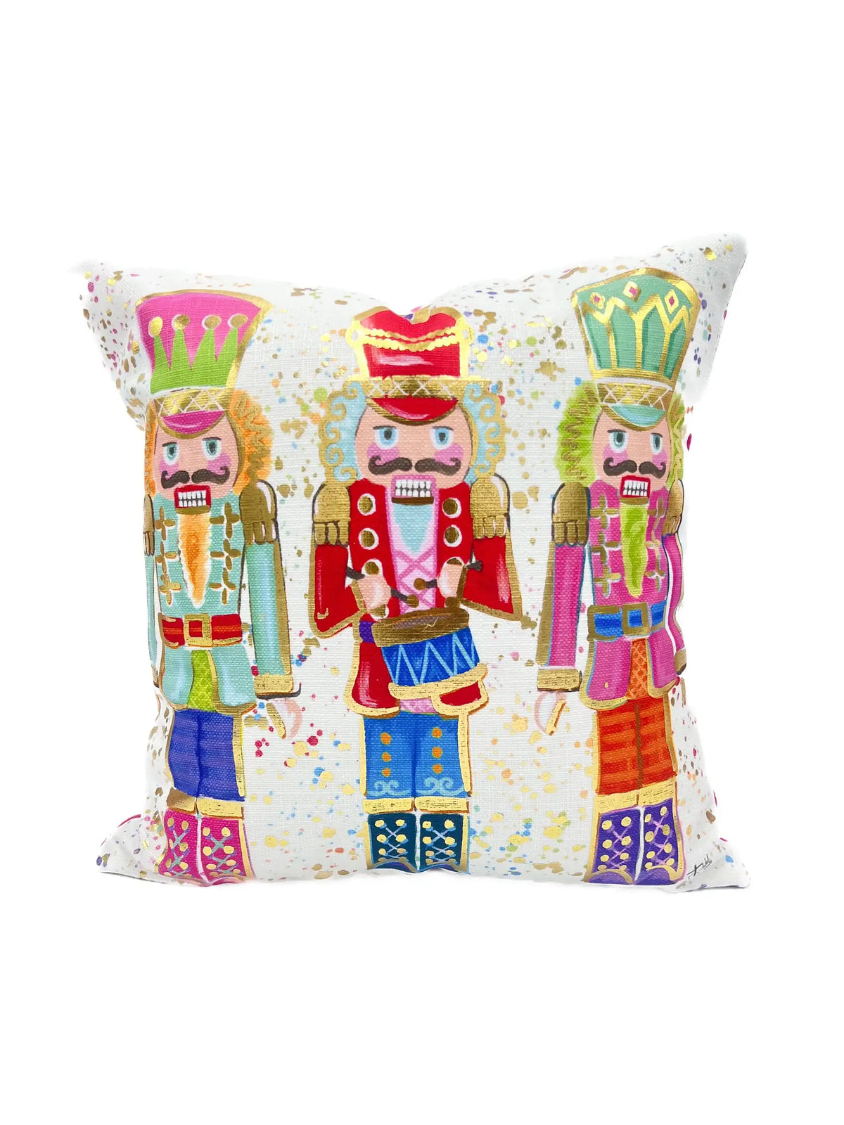 Colorful Golden Nutcrackers Pillow - Christmas Throw Pillow - Nutcracker: Polyester