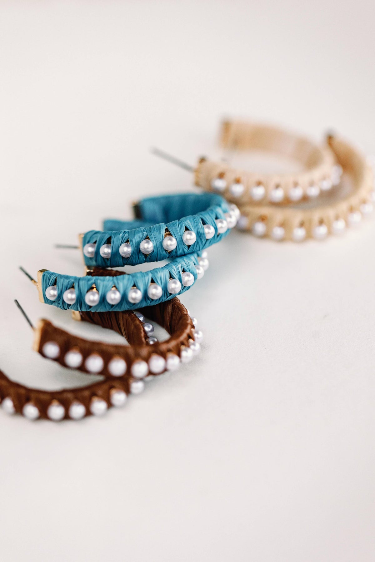 Natural Studded Pearl Raffia Statement Hoop Earrings