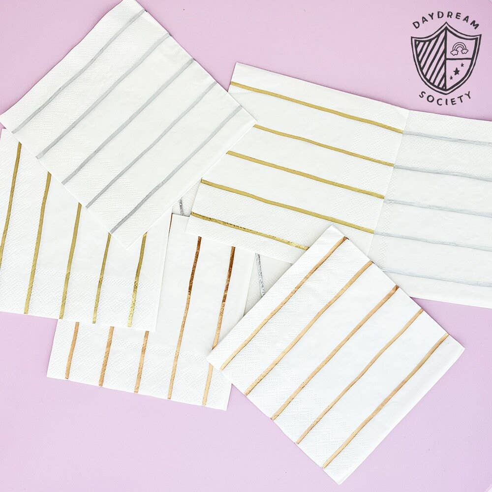 Frenchie Metallic Striped Large Napkins - 16 Pk.: Silver