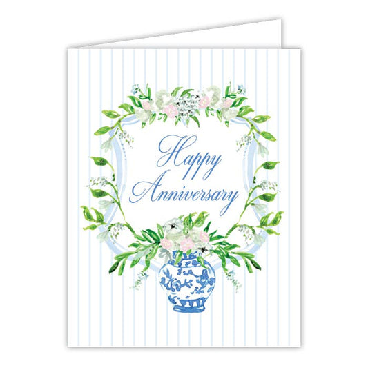 Happy Anniversary Floral Wreath Chinoiserie Greeting Card