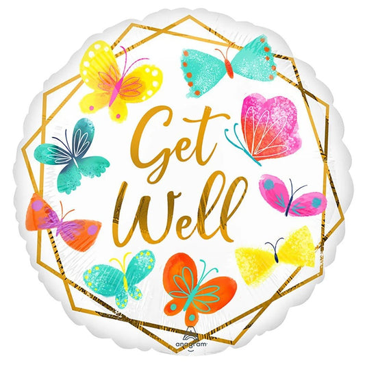 18 inch GET WELL WHITE & GOLD - Packaged
