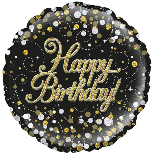 18 inch HAPPY BIRTHDAY - SPARKLING FIZZ HOLOGRAPHIC BLACK - Packaged