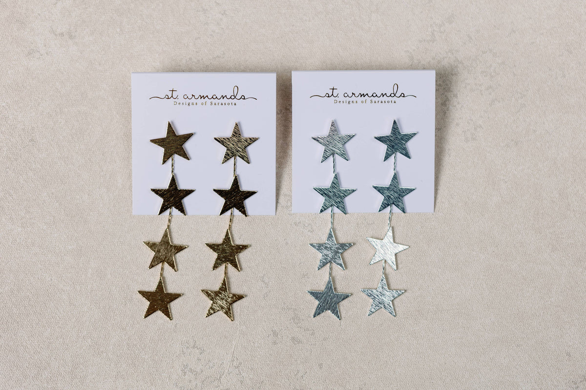 Gold Star Duster Drop Statement Earrings