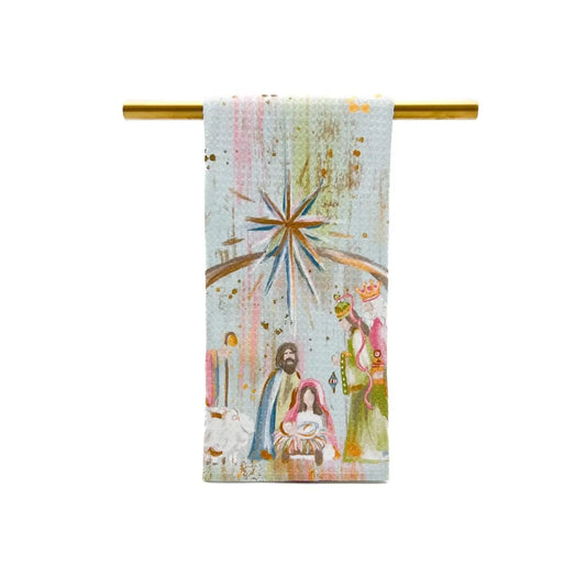 Pastel Nativity Tea Towel - Christmas Hand Towel