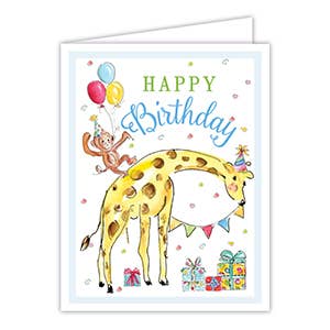 Happy Birthday Giraffe & Monkey with Balloons Greeting Card
