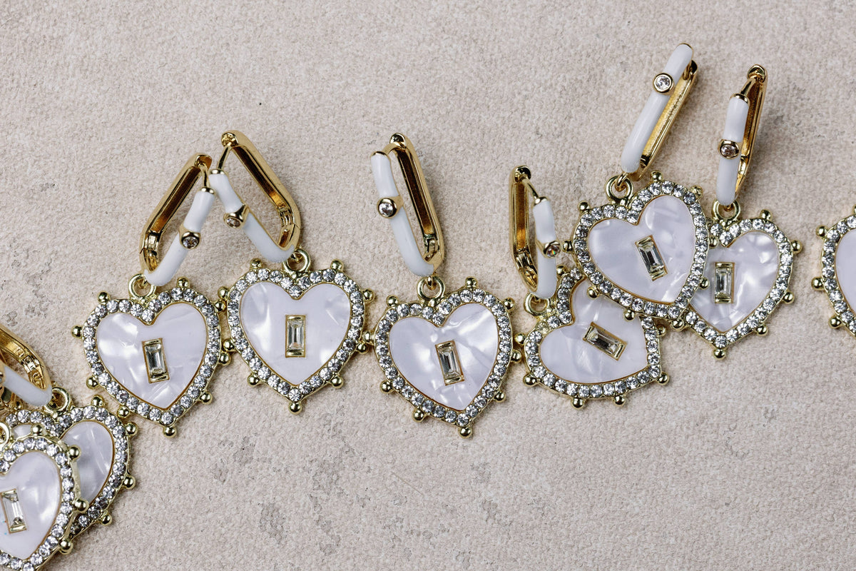 Diamond Capri Heart Drop Charm Earrings