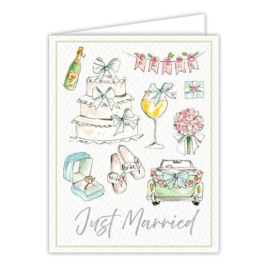 Handpainted Just Married Wedding Icons Greeting Card