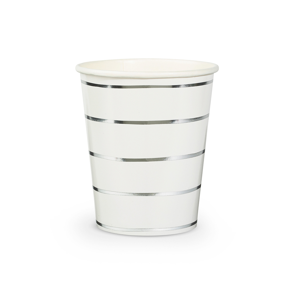 Frenchie Metallic Striped 9 oz Cups - 8 Pk.: Silver