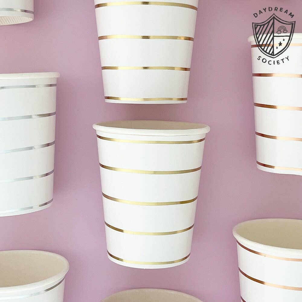 Frenchie Metallic Striped 9 oz Cups - 8 Pk.: Silver