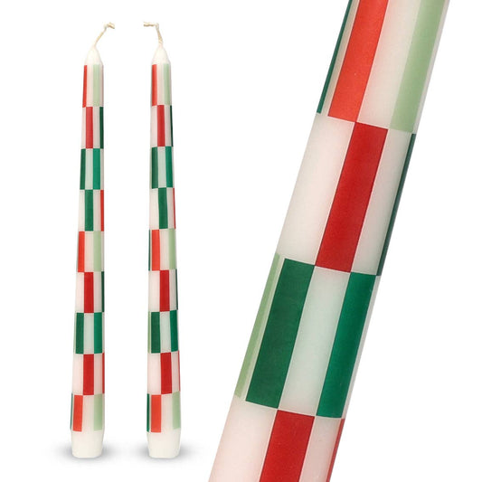 Red & Green Check Dinner Candles - 2 Pack | Christmas Candles |