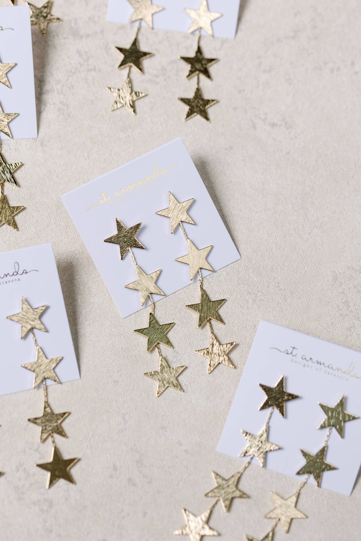 Gold Star Duster Drop Statement Earrings