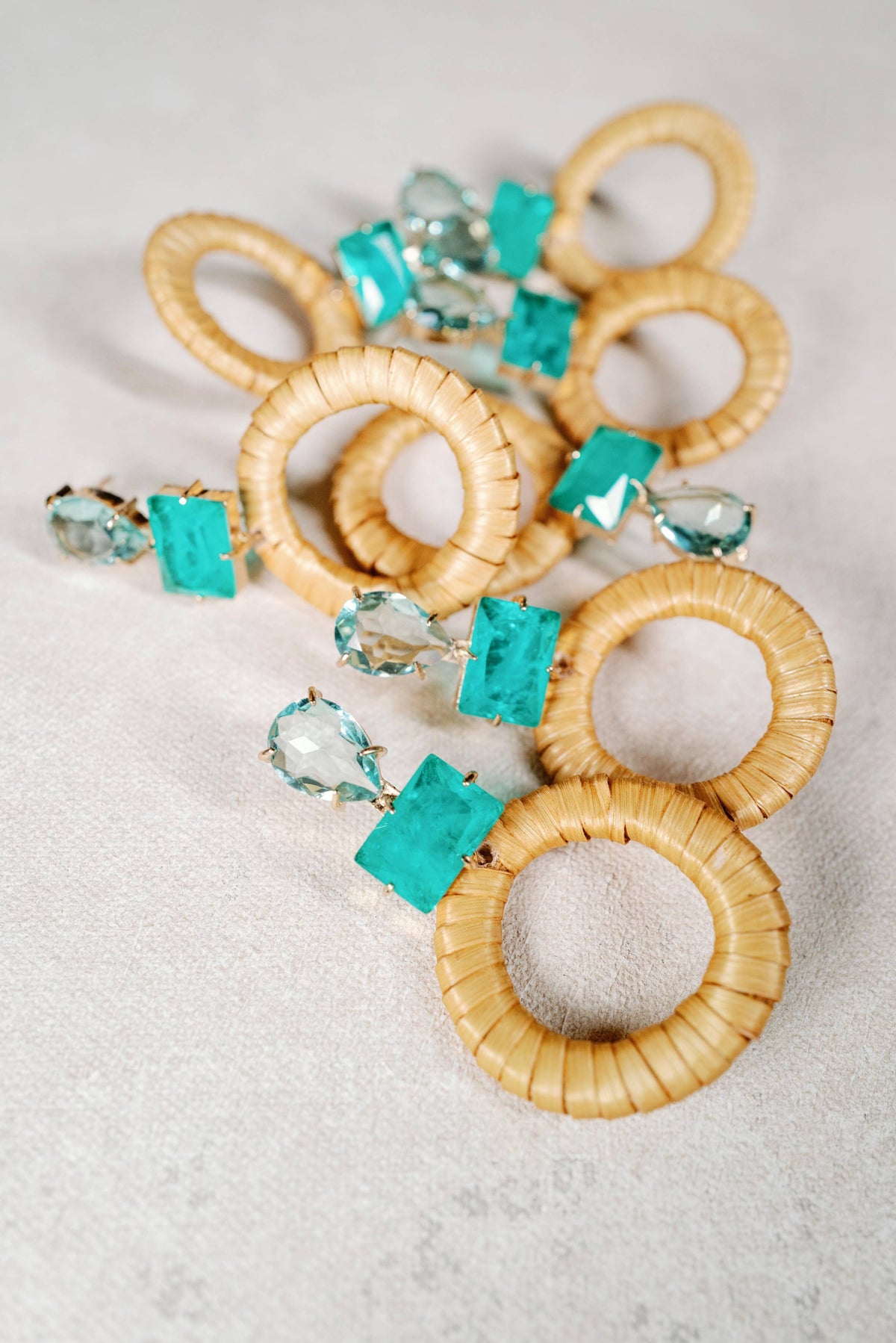 Turquoise Rattan Circle Drop Statement Earrings
