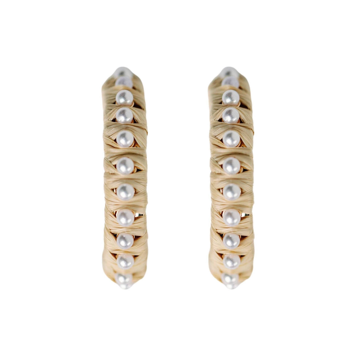 Natural Studded Pearl Raffia Statement Hoop Earrings