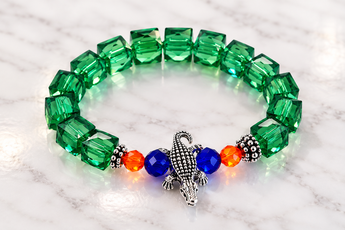 Green Alligator Stretch Bracelet - Large