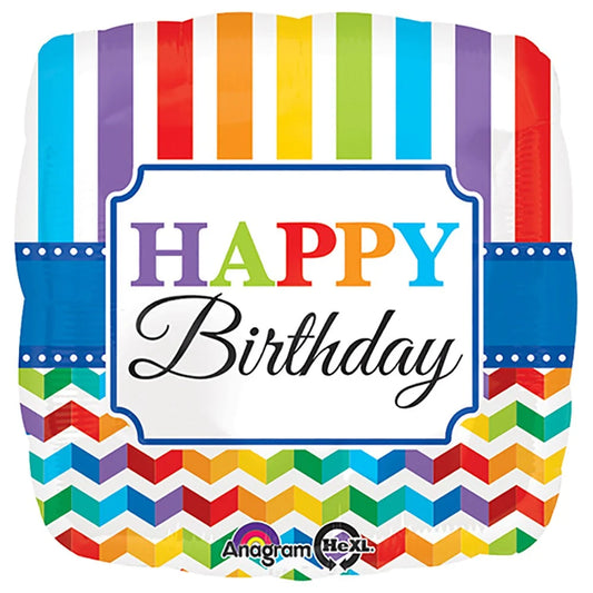 18 inch HAPPY BIRTHDAY BRIGHT STRIPE & CHEVRON - Packaged