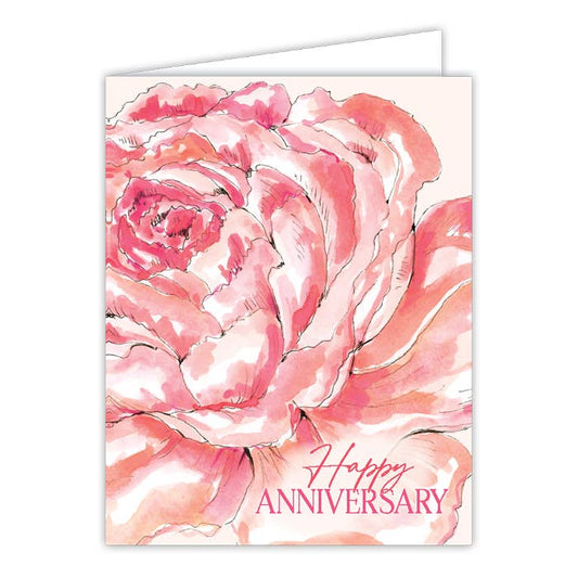 Handpainted Happy Anniversary Pink Flower Greeting Card