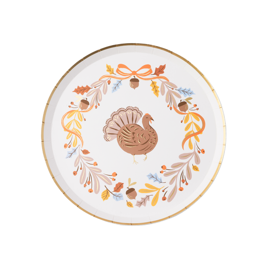 Fall Foliage Turkey Dessert Plates, Gold Foil (8)