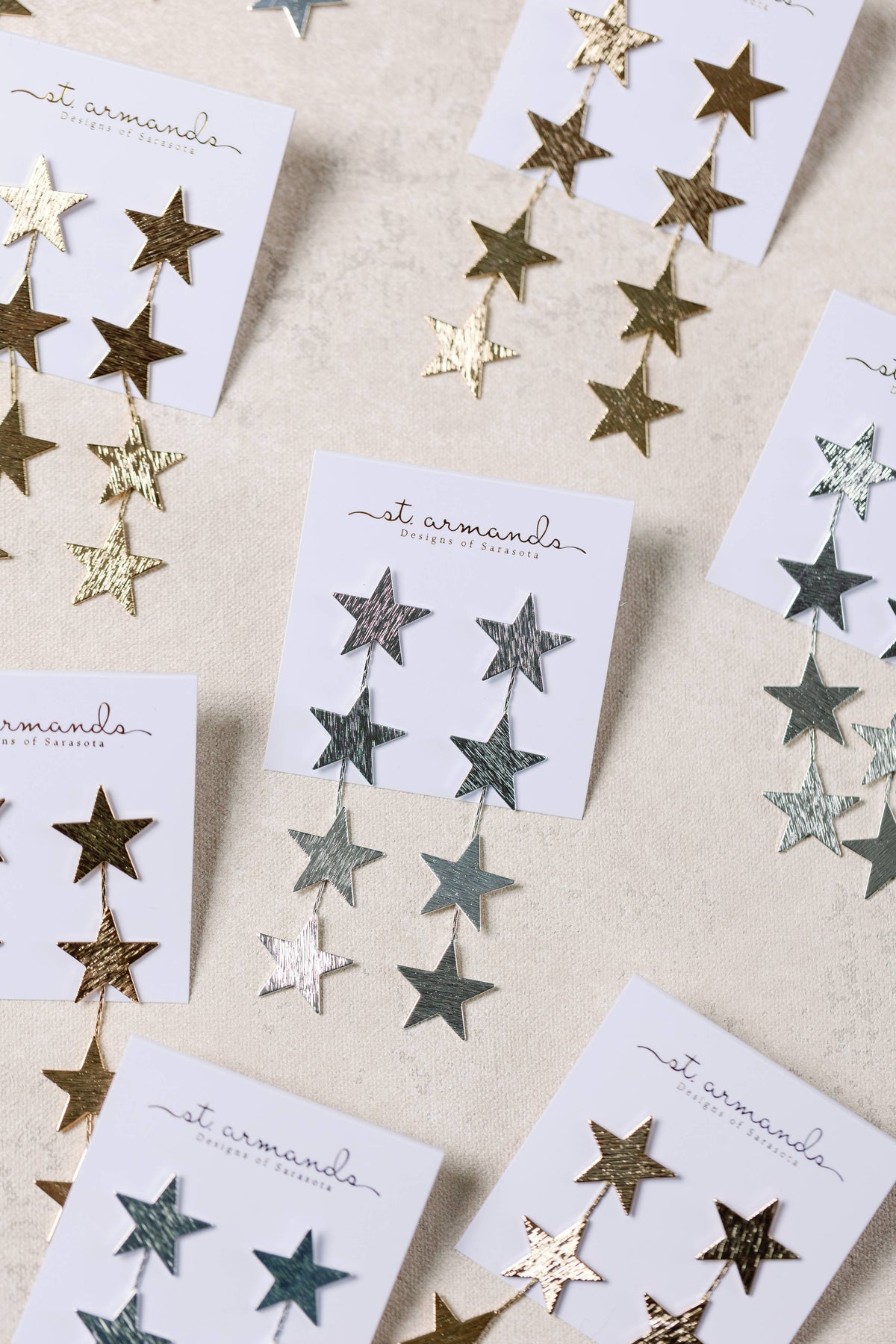 Gold Star Duster Drop Statement Earrings