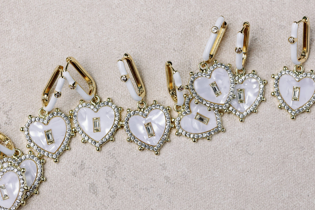 Diamond Capri Heart Drop Charm Earrings