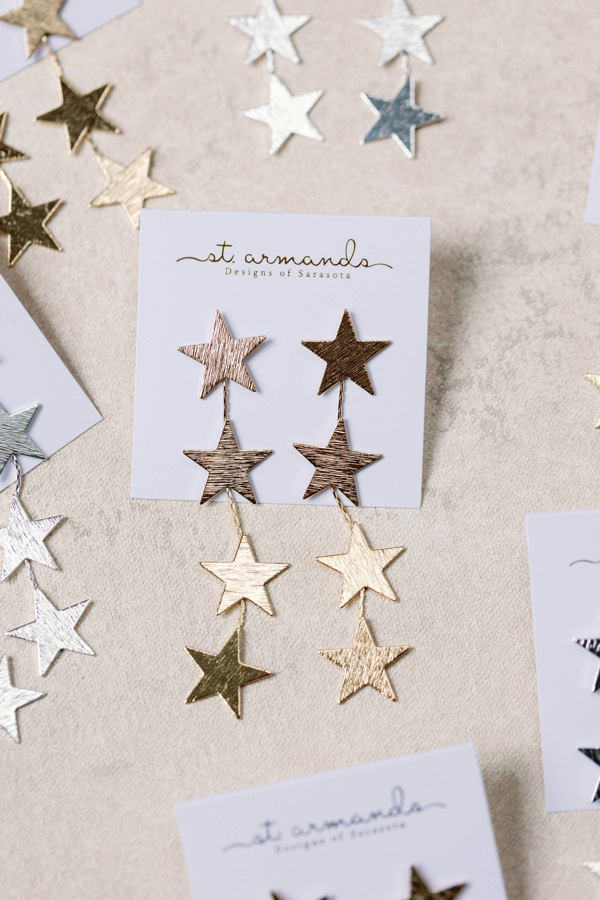 Gold Star Duster Drop Statement Earrings